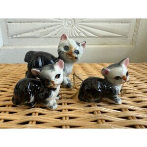 Vintage 50's Ceramic Mother Cat Kitty With Kittens on Chain Kitschy